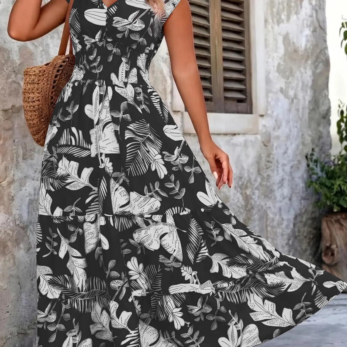 Boho Floral Maxi Dress | Floral Prints Dress | V Neck | Smocked Waist | Flowy Ruffle Hem | Women Summer Vacation Outfits | Ruffled |