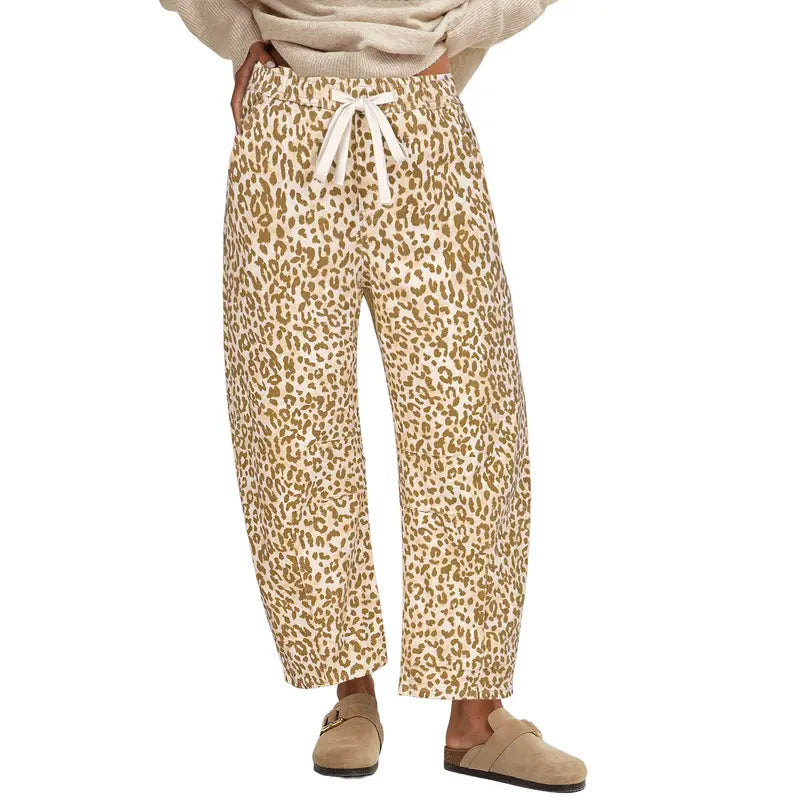 【GRAPENT Barrel Jeans Collection】Women's High-Waisted Stretchy Leopard Print Pull-On Cropped Ankle Denim Bottoms, Stylish Women's Wear for Early Fall Backtoschoolshopping, Women's Fashion Essential