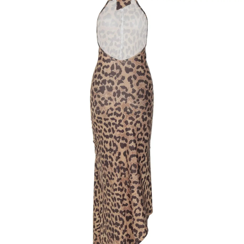 Women's Leopard Print Backless Halter Neck Cut Out Dress, Fashion Casual Sleeveless Dress for Party Club Dating Wear, Ladies Clothes for All Seasons, Backless Cocktail Dress