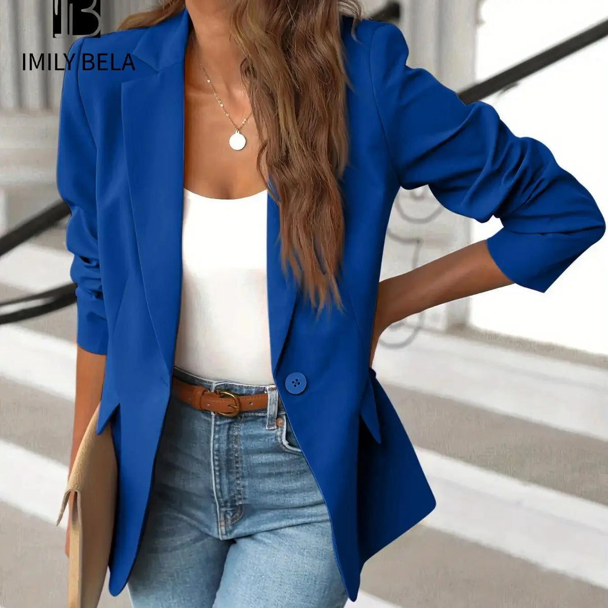 Women's Solid Button Lapel Collar Blazer, Elegant Business Suits Outerwear for Work Office Business, Minimalist Ladies Spring & Fall Clothes, Womenswear, Solid Color Blazer, Office Blazer Jacket, Lapel Neckline Blazer