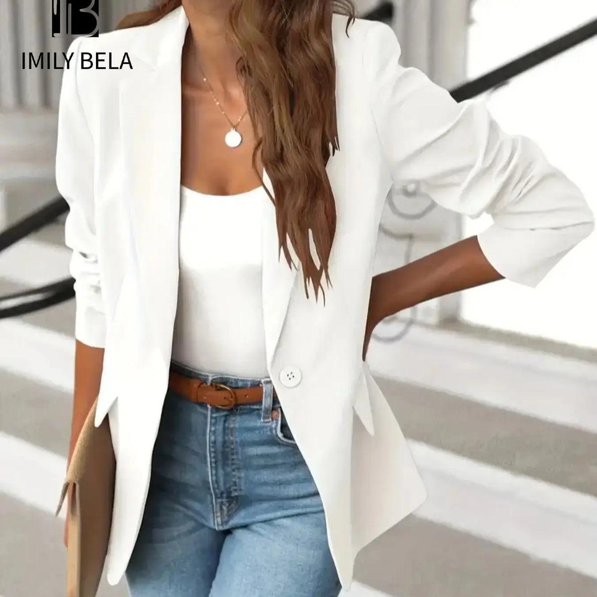 Women's Solid Button Lapel Collar Blazer, Elegant Business Suits Outerwear for Work Office Business, Minimalist Ladies Spring & Fall Clothes, Womenswear, Solid Color Blazer, Office Blazer Jacket, Lapel Neckline Blazer