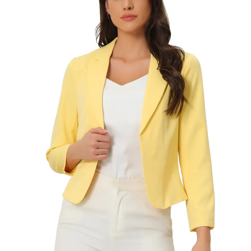 INSPIRE CHIC Open Front Business Casual Crop Suit Blazer Jacket