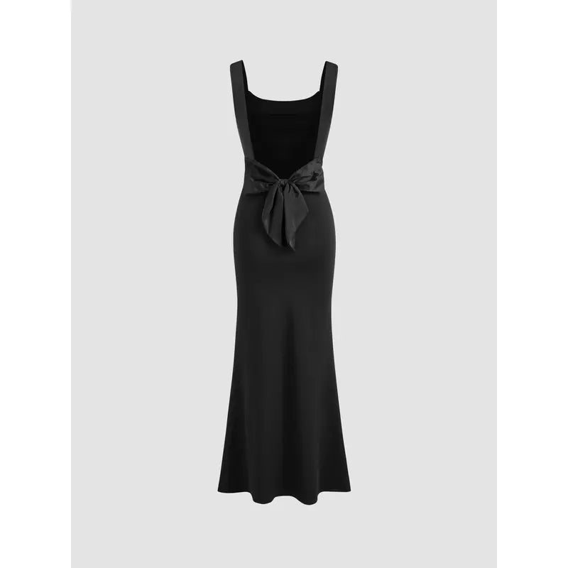 Cider Scoop Neckline Solid Bowknot Backless Maxi Dress Minimalist High Stretch Womenswear
