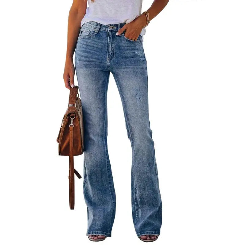 Flowyair Women's High-Waisted Stretch Denim Bottoms - Minimalist Basic Fitted Flare, Boyfriend, Bootcut Jeans for Summer Outfits, Vacation Wear