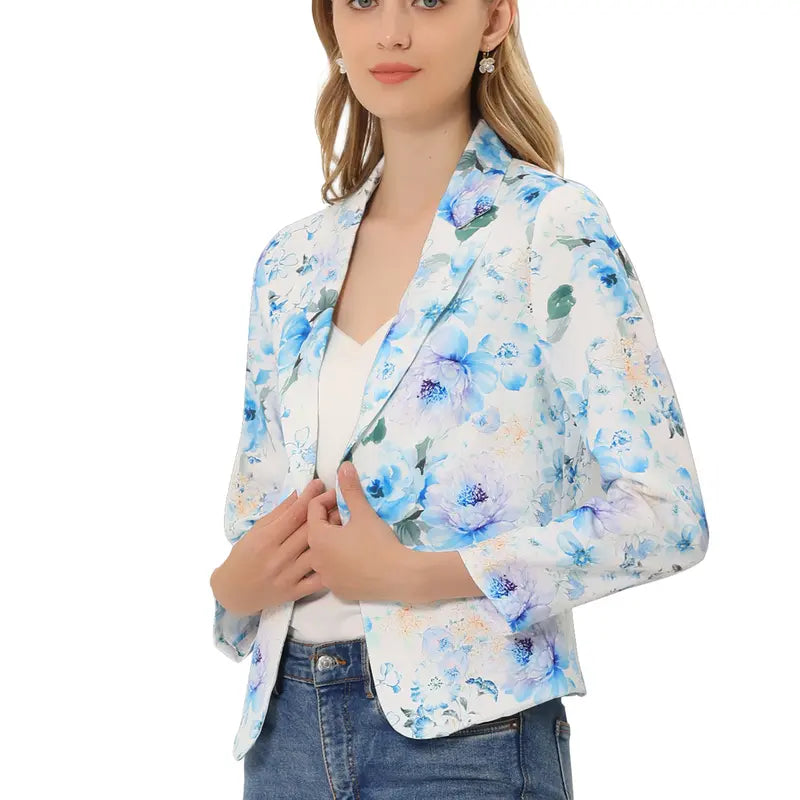 INSPIRE CHIC Open Front Business Casual Crop Suit Blazer Jacket