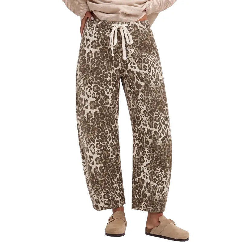 【GRAPENT Barrel Jeans Collection】Women's High-Waisted Stretchy Leopard Print Pull-On Cropped Ankle Denim Bottoms, Stylish Women's Wear for Early Fall Backtoschoolshopping, Women's Fashion Essential