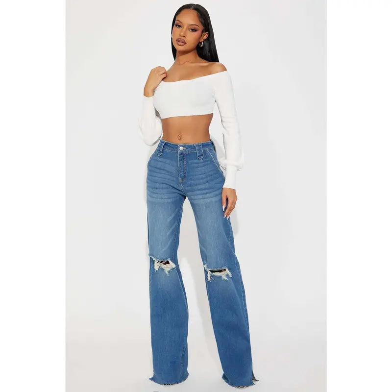 Tall Doubling Down Ripped Flare Jeans - Medium Wash