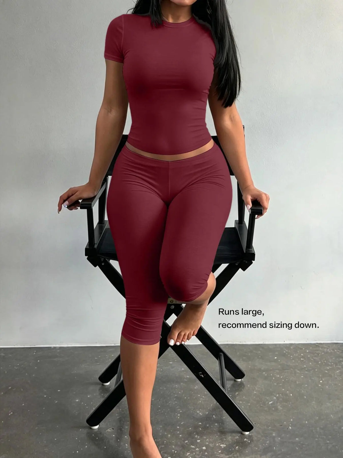 Lw Home Basic Soft Solid Color Casual Slim-Fit Suit, Perfect for Home Wear, Back To School，Ideal for All Seasons, Comfortable Short Sleeve Pants Set, Two Piece Set Women