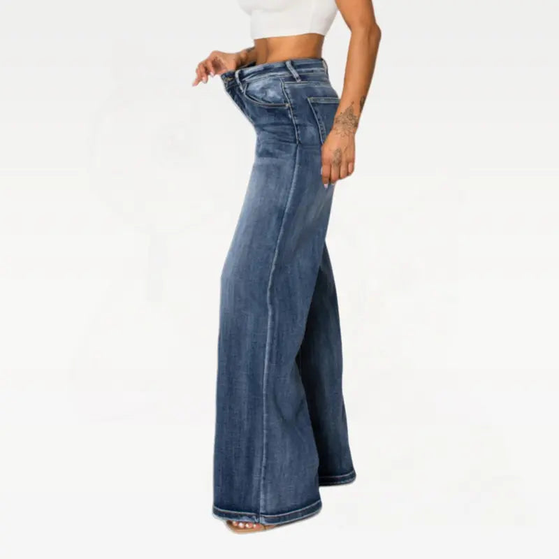 Sofia CANANA Women Super Stretchy High Rise Wide Leg Jeans Minimalist Comfort Denim Pants Tummy Control BBL Regular Size Plus Size