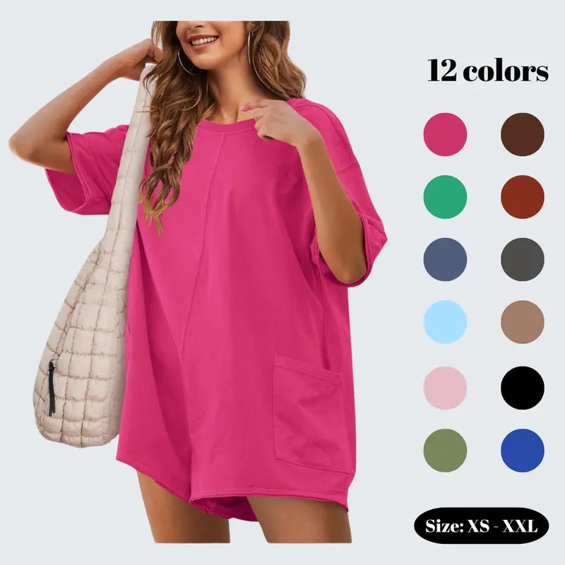 SCUSTY Women's Oversized Rompers Back V Neck Jumpsuits Casual Summervibes Athletic Workout Tee Onesie Activewear