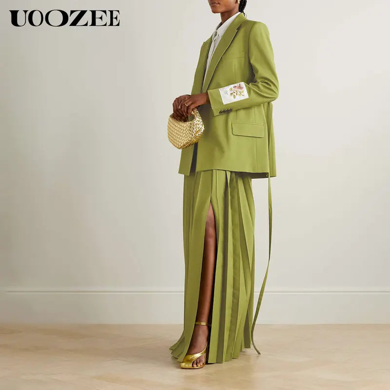 UOOZEE Women's Elegant Fashion Minimalist Collared Lapel Blazer - 97% Polyester-3% Spandex, Long Sleeve, Loose Fit, Floral Embroidery, Tie Back, Pockets, Breathable, Hand Wash Only, S(4), Casual Wear