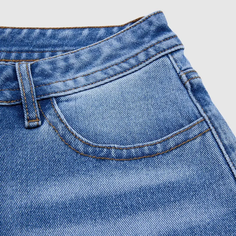 Flamingals Seaming Detail Mid Waist Straight Leg Crop Jeans Stretchy 25.6" Inseam Casual Fit