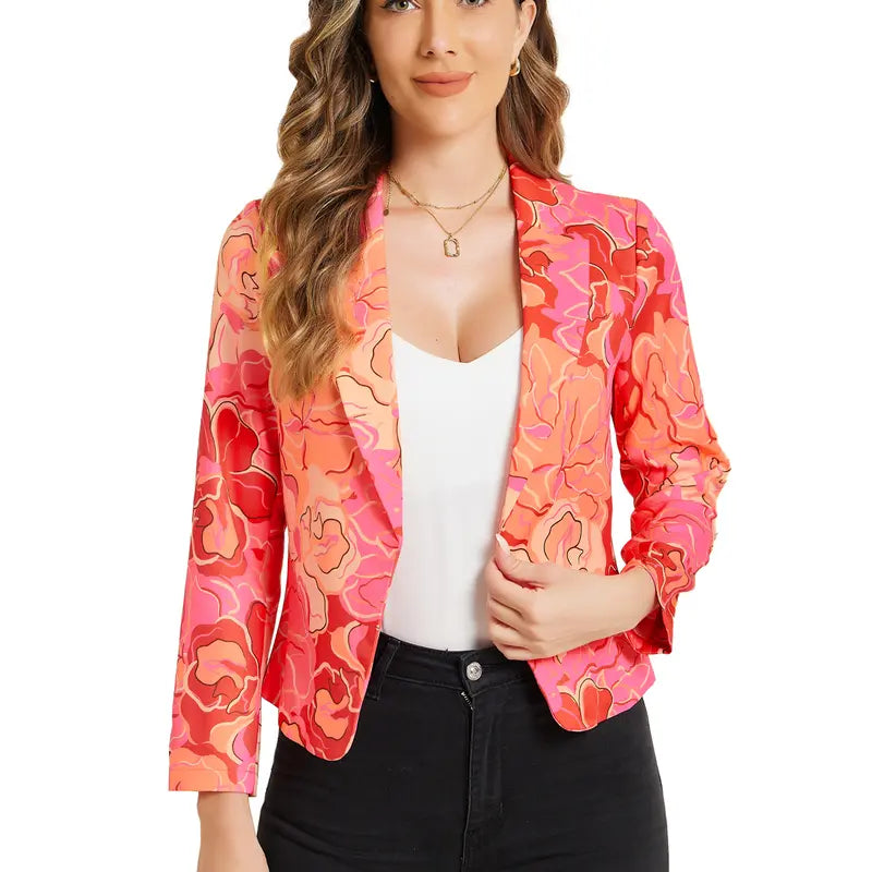 INSPIRE CHIC Open Front Business Casual Crop Suit Blazer Jacket