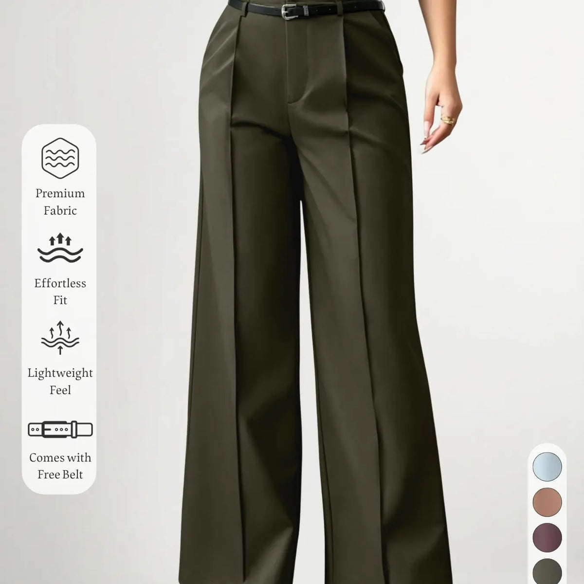 New Women's High-Waisted Wide-Leg Suit Pants Pleated Design with Belt, Casual Elegant Comfortable Fit Style for Daily Commute