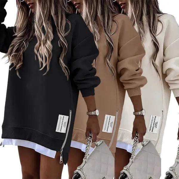 CHICME 2026 Women's Oversized Fall Long Sleeve Pullover Sweatshirt Zipper Slit Casual Dress Drop Shoulder Outfits, Dresses For Women, Women's Clothes