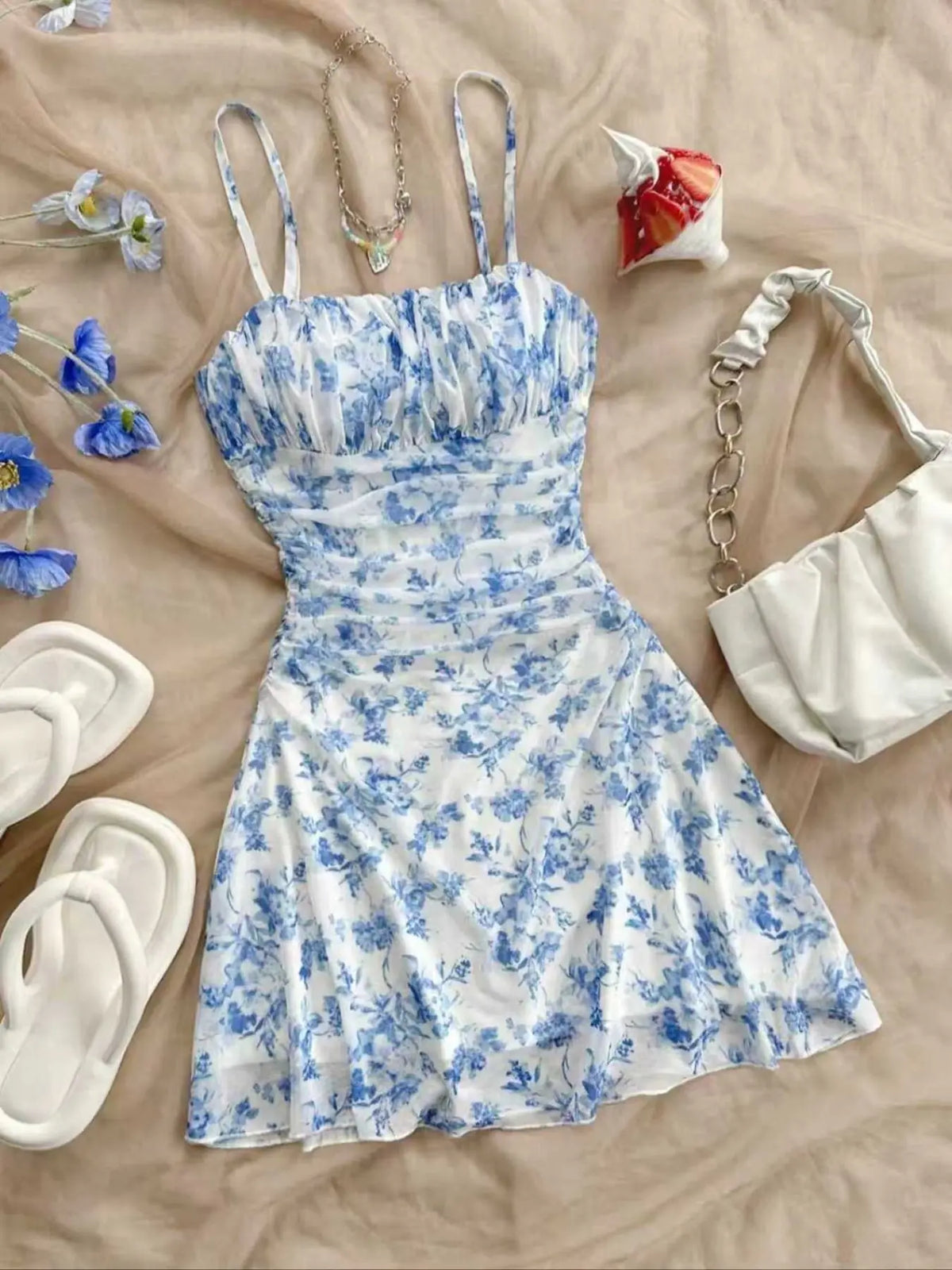 Women's Vintage Maple Leaf Print Floral Ruched Mini Dress Sleeveless, Retro Style Bohemian Dress, Perfect for Spring and Fall, Casual Stylish and Comfortable Dress, Boho Casual Fashion Dress #GLOBAL PICKS