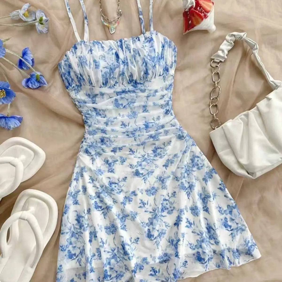 Women's Vintage Maple Leaf Print Floral Ruched Mini Dress Sleeveless, Retro Style Bohemian Dress, Perfect for Spring and Fall, Casual Stylish and Comfortable Dress, Boho Casual Fashion Dress #GLOBAL PICKS