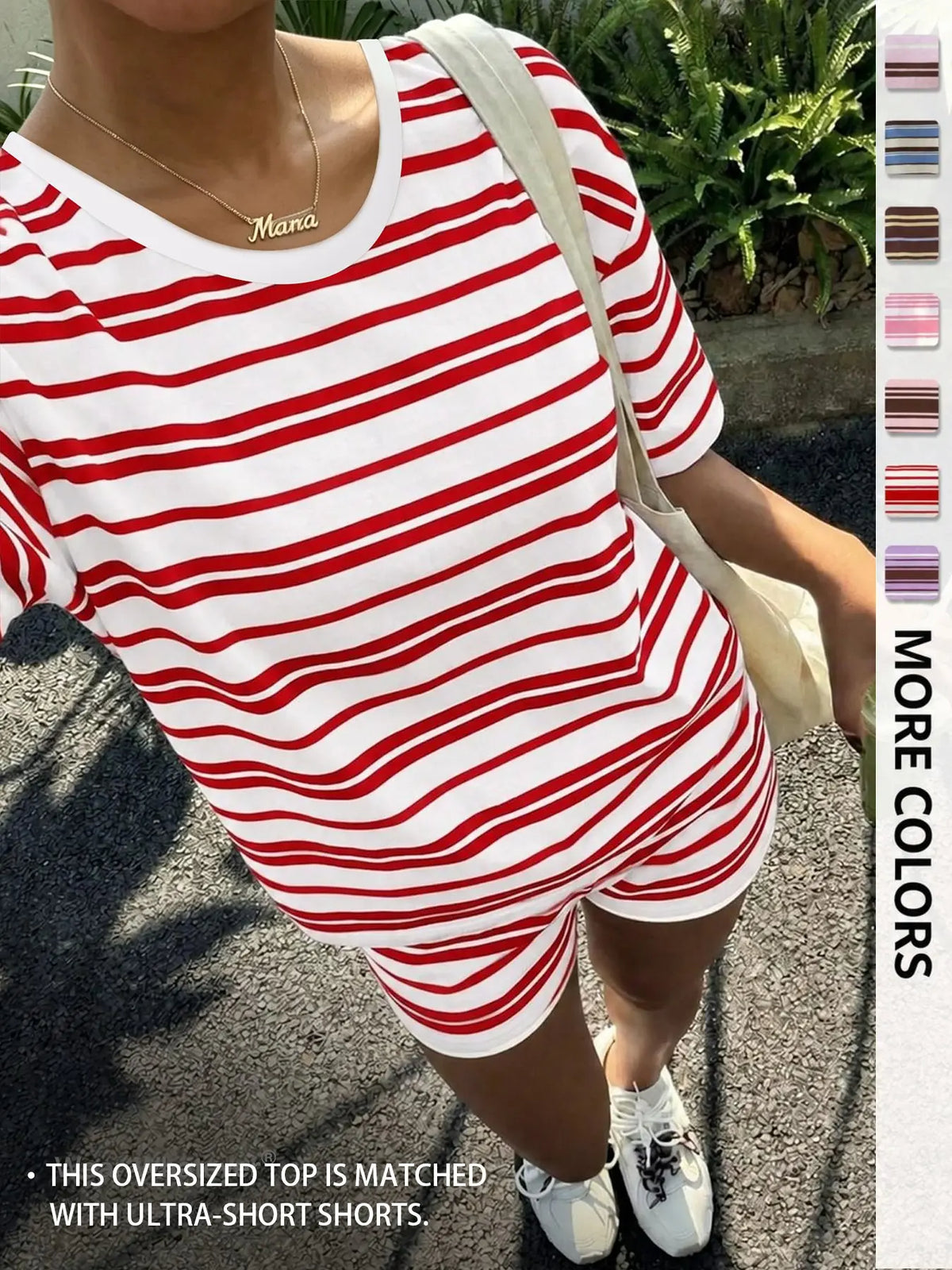 Women's Casual Striped Print Loose-Fit Set, Two Piece Outfit, Summer Wear, Vintage, American Retro Street Style, Perfect for Vacation and All-Day Home Wear, Fashion