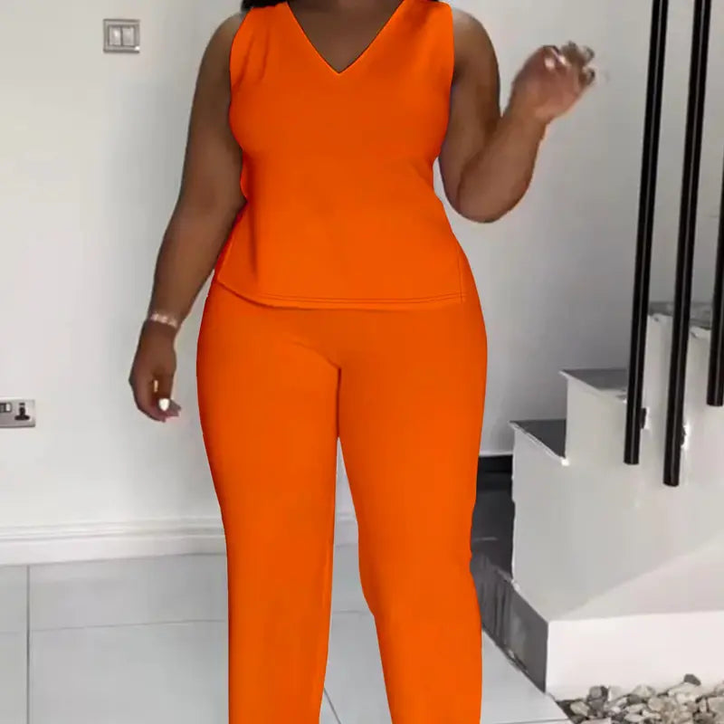 Women's 2026 New Plussize Printed 2-Piece Fashion Apparel Set - High Neck Sleeveless Flattering Tops, Wide Leg Pants, Chic Casual Women's Clothes Cute 2-Piece Sets