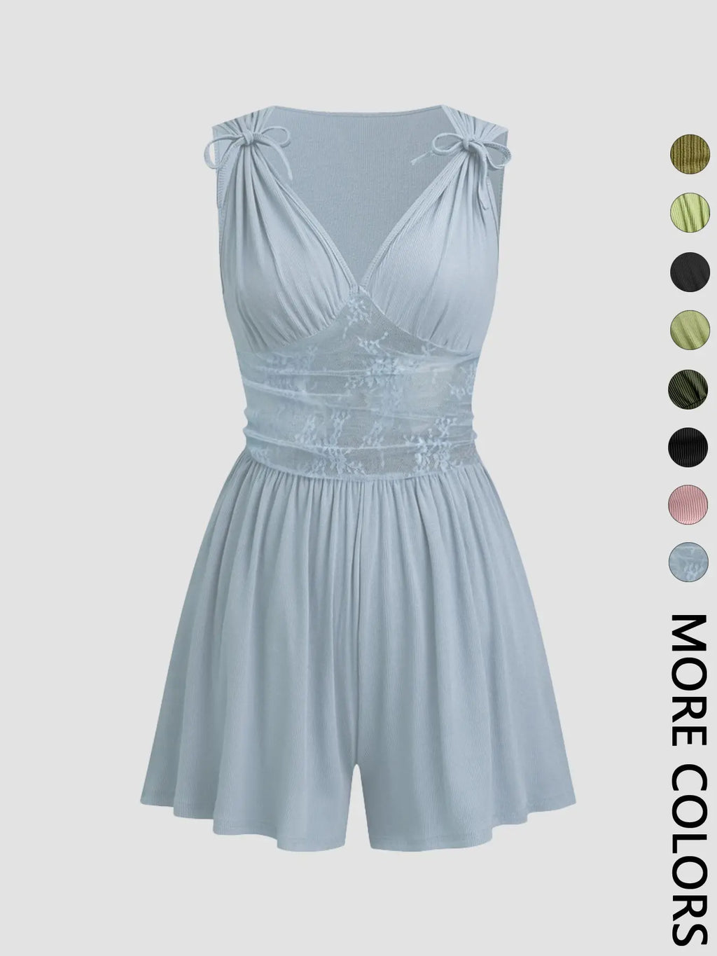 Women's Plain Ribbed Ruched Deep V Neck Tank Short Piece, Elegant Sleeveless Shorts Romper For Summer, Fashion Casual Ladies Clothes For Daily Wear