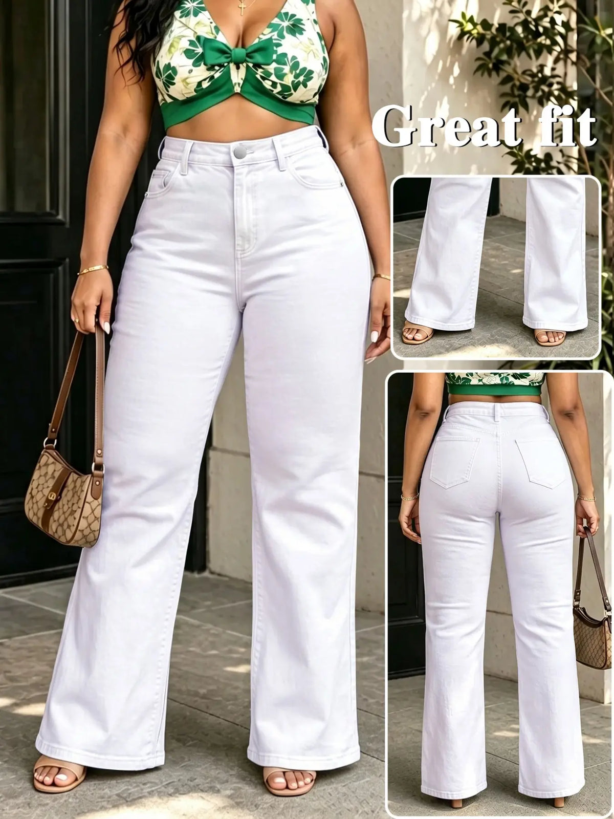 Deep Blue Washed High-Waisted Wide-Leg Denim Jeans, Plus Size Slimming Loose Fit Long Pants, Multiple Colors Available, Fall & Winter Casual Wear