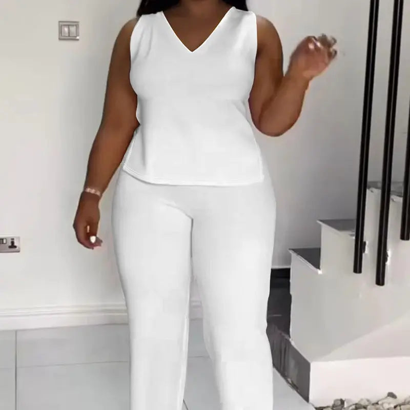 Women's 2026 New Plussize Printed 2-Piece Fashion Apparel Set - High Neck Sleeveless Flattering Tops, Wide Leg Pants, Chic Casual Women's Clothes Cute 2-Piece Sets