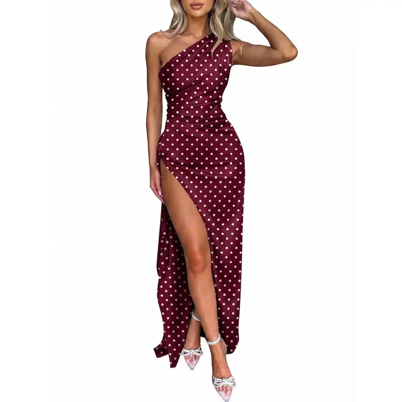 OYS Women's Sexy One Shoulder Satin High Split Cocktail Fit Wedding Party Maxi Formal Dress