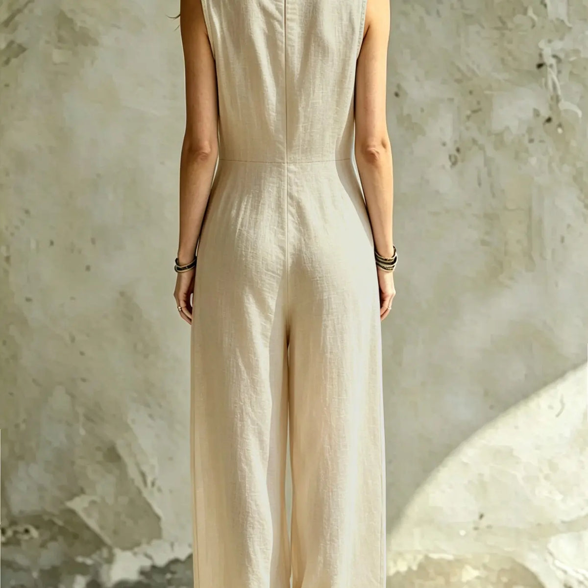 Women's Lightweight Sleeveless V-Neck Casual Style Jumpsuit, Fashionable Casual Breathable One-Piece, Trendy Everyday Summer Wear
