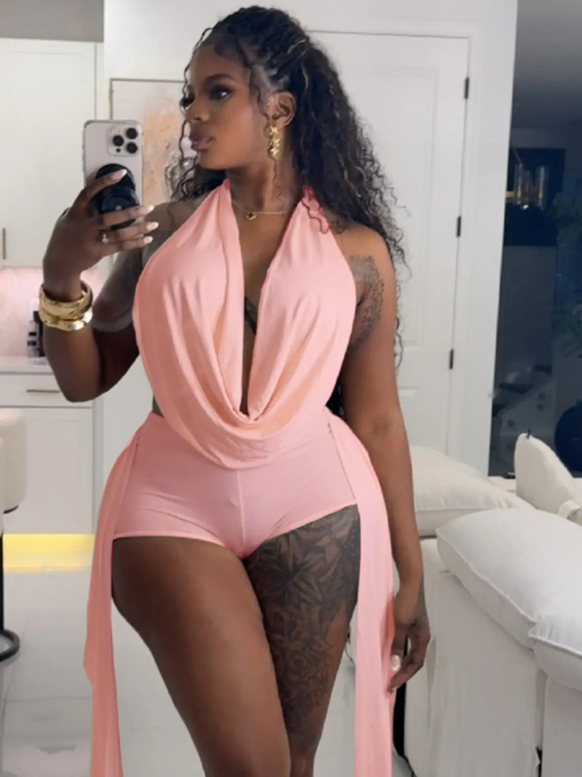 Women's Backless Halter Neck Knit Fabric Crop Top and Slim-Fit Shorts Set, Casual Chic Set, Summer Matching Set, Trendy, Breathable and Comfortable Summer Outfit for Daily Wear, Stylish Ribbon Design, Style