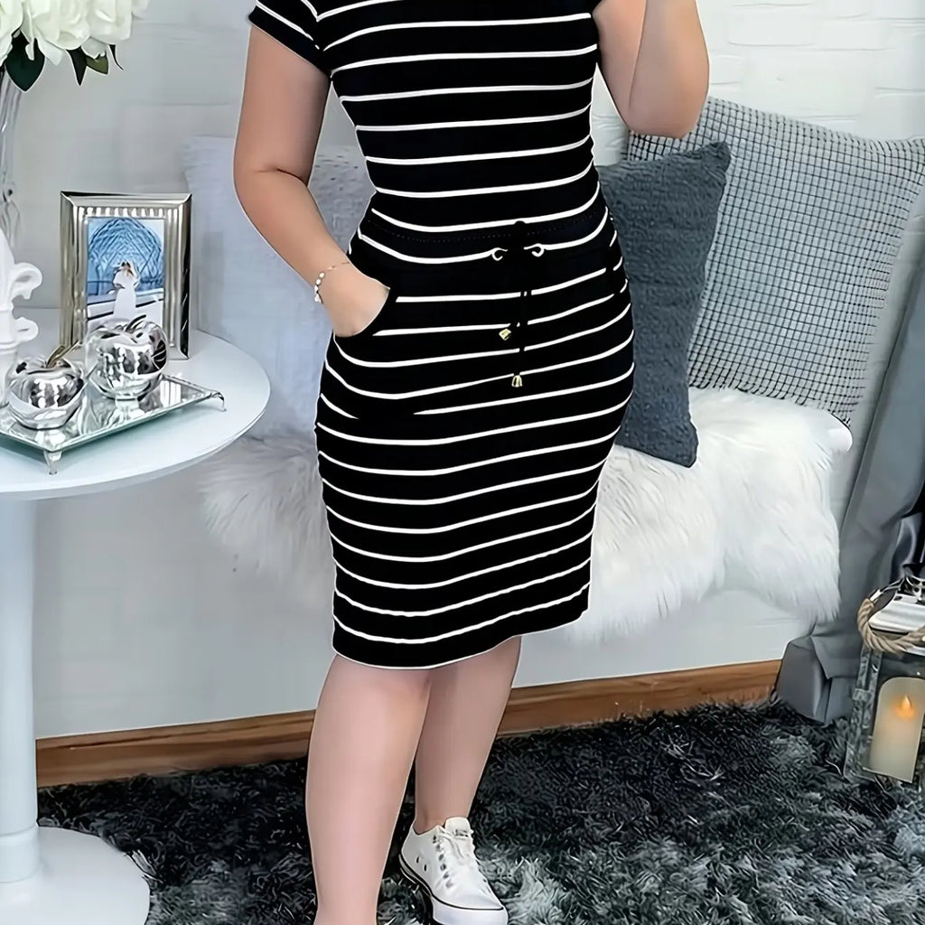 2026 New Casual Fit Double Pocket Lapel Button Plaid Drawstring Bodycon Dress, Stylish and Comfortable Design, Perfect for Daily Wear