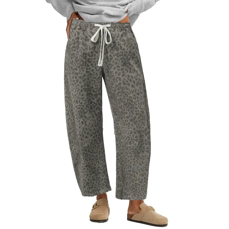 【GRAPENT Barrel Jeans Collection】Women's High-Waisted Stretchy Leopard Print Pull-On Cropped Ankle Denim Bottoms, Stylish Women's Wear for Early Fall Backtoschoolshopping, Women's Fashion Essential
