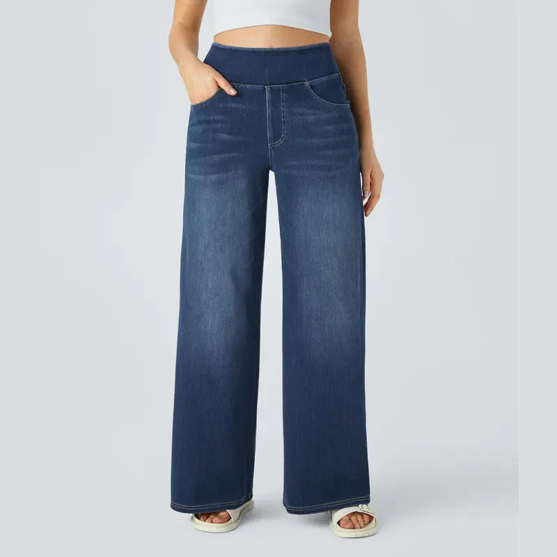 Halara Flex™ High Waisted Pockets Baggy Wide Leg Washed Casual Jeans