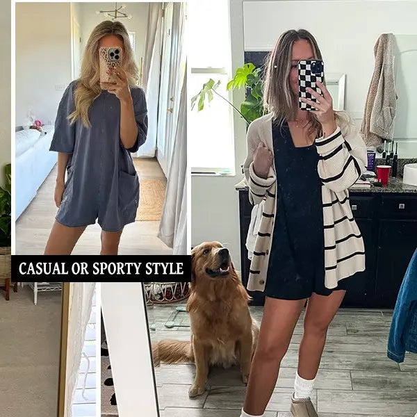SCUSTY Women's Oversized Rompers Back V Neck Jumpsuits Casual Summervibes Athletic Workout Tee Onesie Activewear