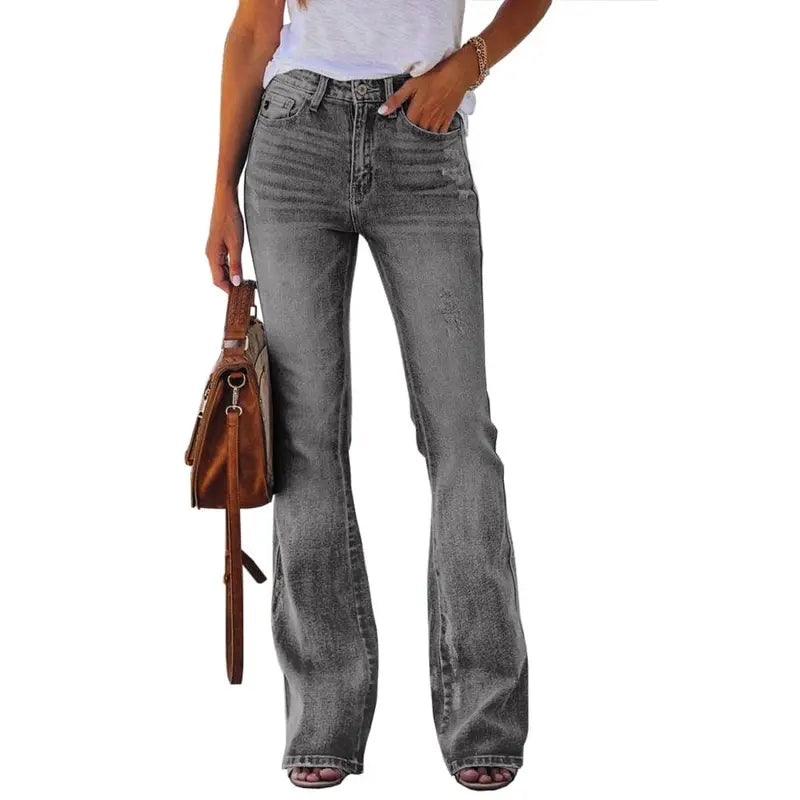 Flowyair Women's High-Waisted Stretch Denim Bottoms - Minimalist Basic Fitted Flare, Boyfriend, Bootcut Jeans for Summer Outfits, Vacation Wear