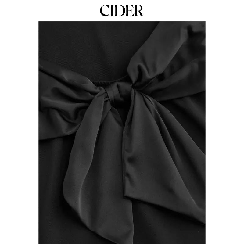Cider Scoop Neckline Solid Bowknot Backless Maxi Dress Minimalist High Stretch Womenswear