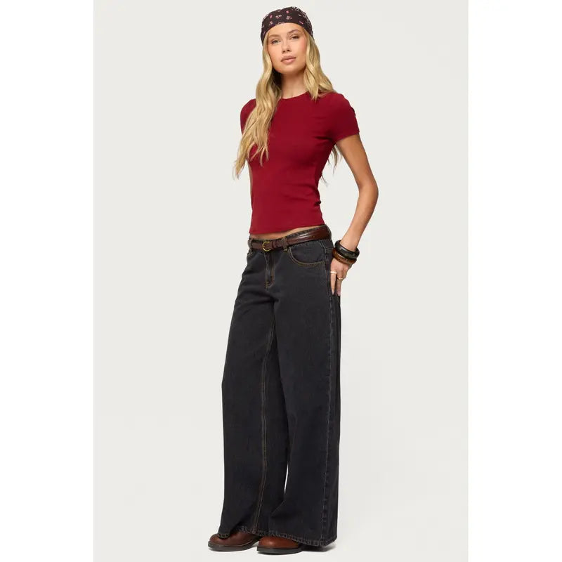 Contrast Stitch Low Rise Baggy Jeans