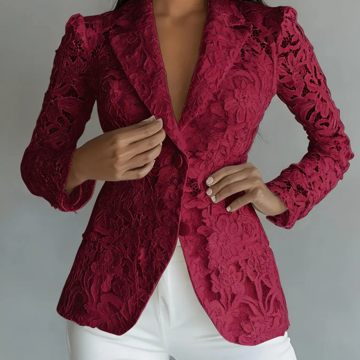 Lace Suit Jacket for Women, Spring Summer Lapel Two Button Waistcoat, Elegant Chic Aesthetic Style Slim-Fitting Long Sleeve Outerwear for All Seasons