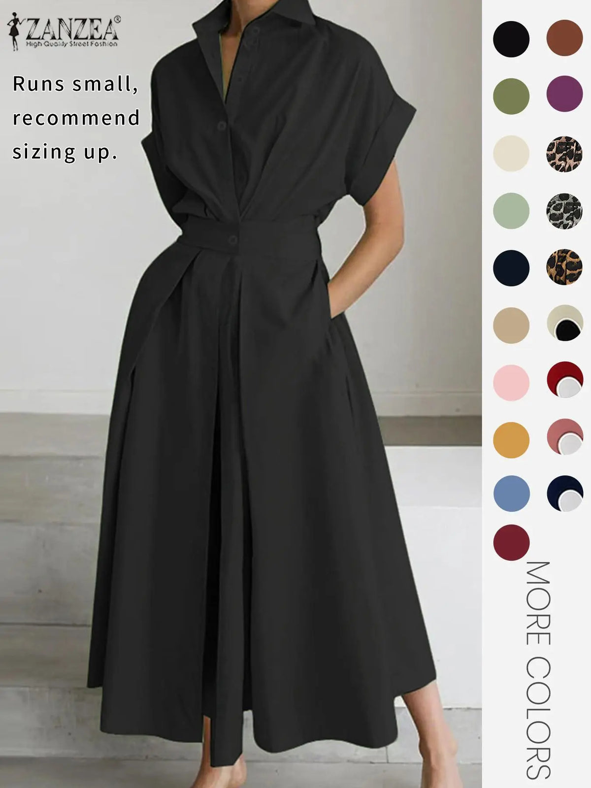 Women's Solid Color Woven Collared Shirt Dress, Basic Casual Short Sleeve Dress for Summer, Ladies Clothes for Daily Wear, Womenswear Fit, Piece, Buttoned Dress, Casual Minimalist Fashion