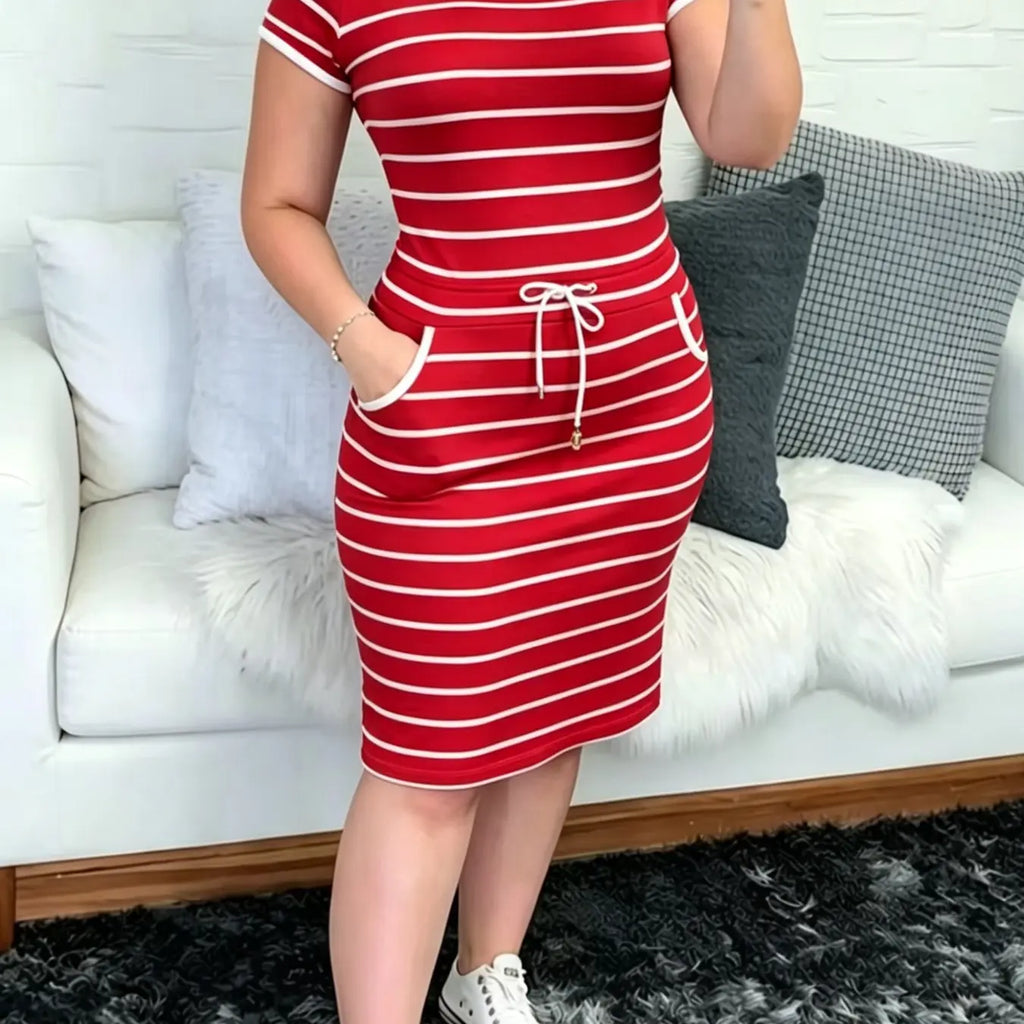 2026 New Casual Fit Double Pocket Lapel Button Plaid Drawstring Bodycon Dress, Stylish and Comfortable Design, Perfect for Daily Wear