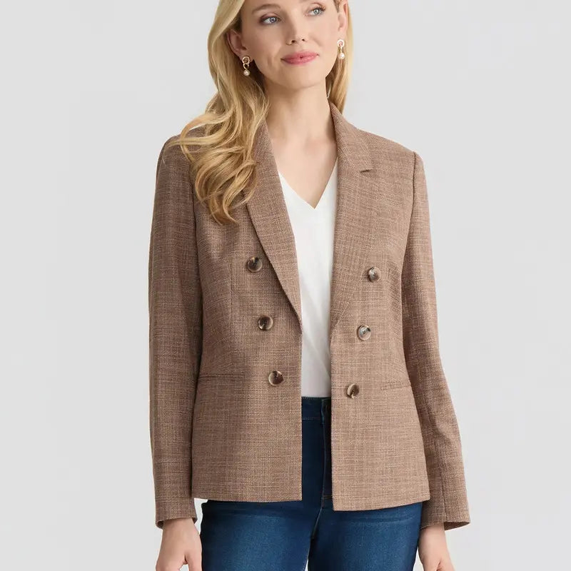 Faux Double Breasted Jacket, Basket Weave