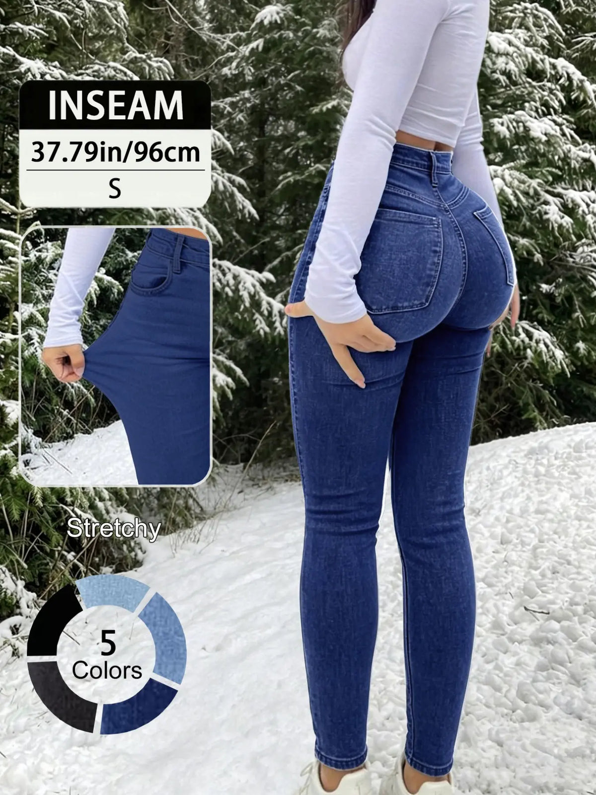 20789# New Elegant Casual Slim-Fit High Waist Fitted Long Pants for Women, All-Season Button Fly Trousers, Plain Surface, Unlined