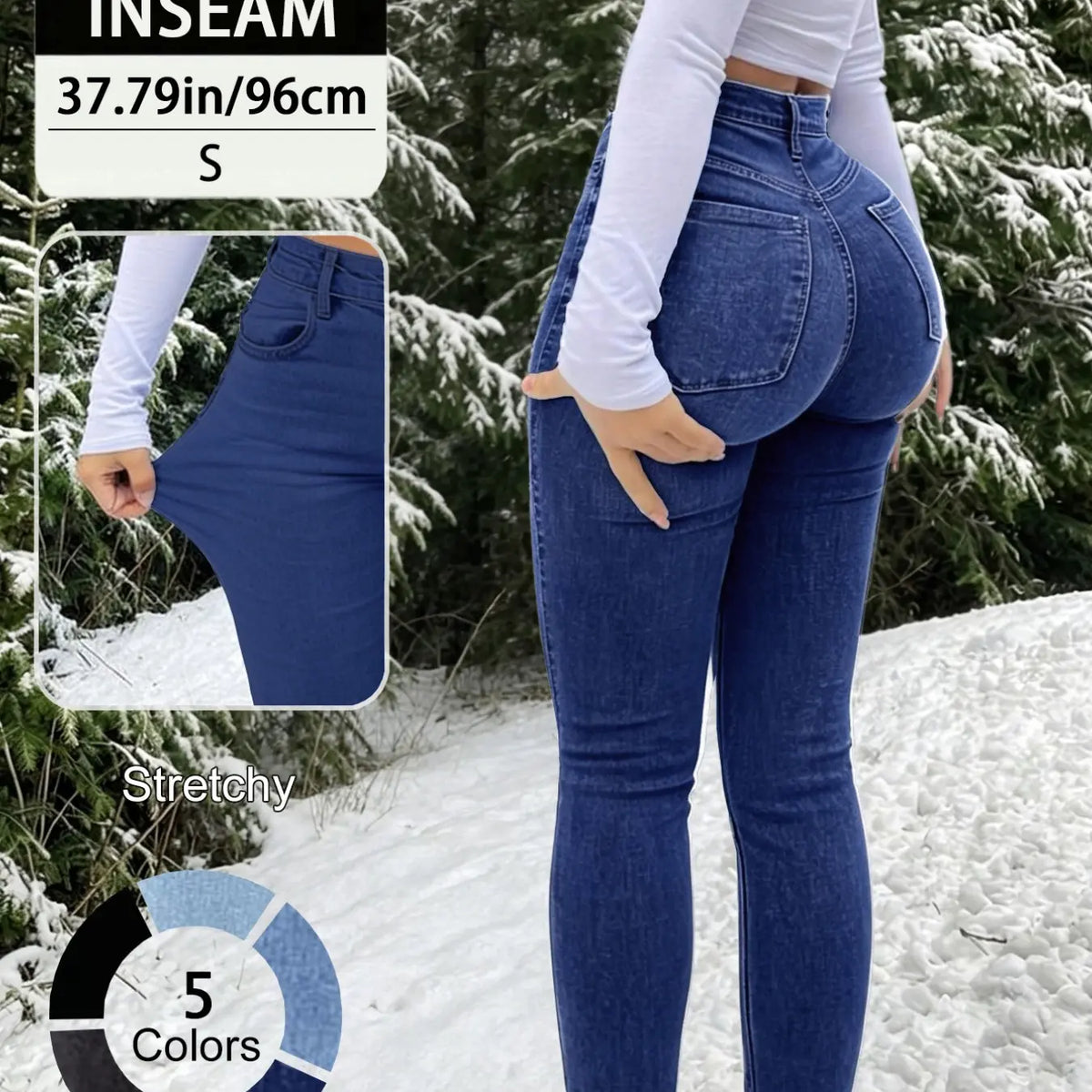 20789# New Elegant Casual Slim-Fit High Waist Fitted Long Pants for Women, All-Season Button Fly Trousers, Plain Surface, Unlined