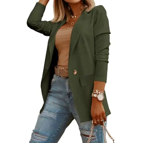 Imily Bela Womens Casual Long Sleeve Blazers Solid Color Knit Blazer Work Office Open Front/Button Down Blazer Jacket Formal Essential