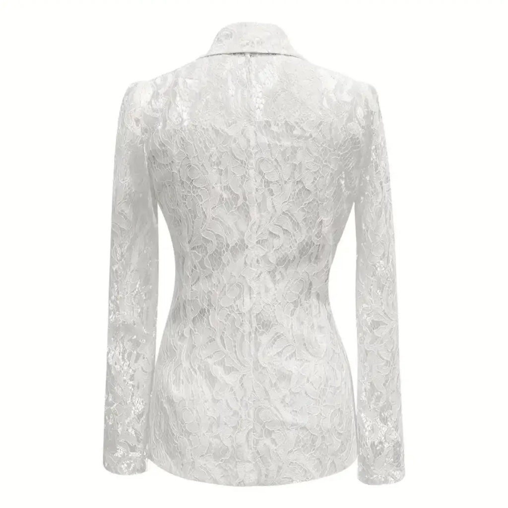 Lace Suit Jacket for Women, Spring Summer Lapel Two Button Waistcoat, Elegant Chic Aesthetic Style Slim-Fitting Long Sleeve Outerwear for All Seasons