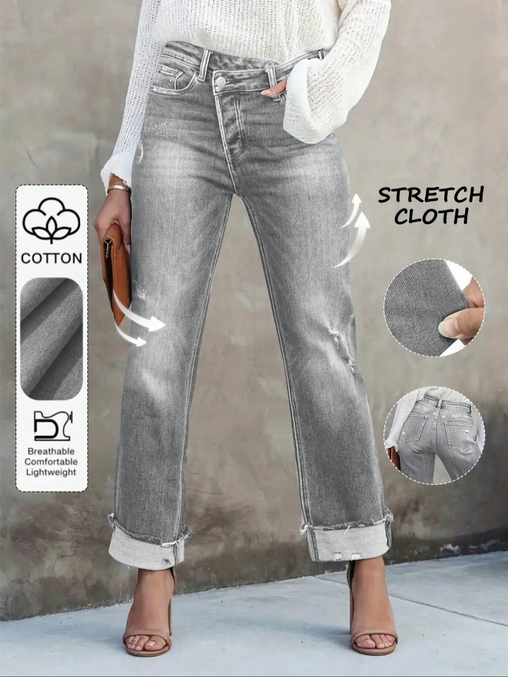 Women's Solid Color Jeans, Casual Comfy Denim Pants for Daily Wear, Ladies Bottoms for All Seasons, Casual Fitted Jeans