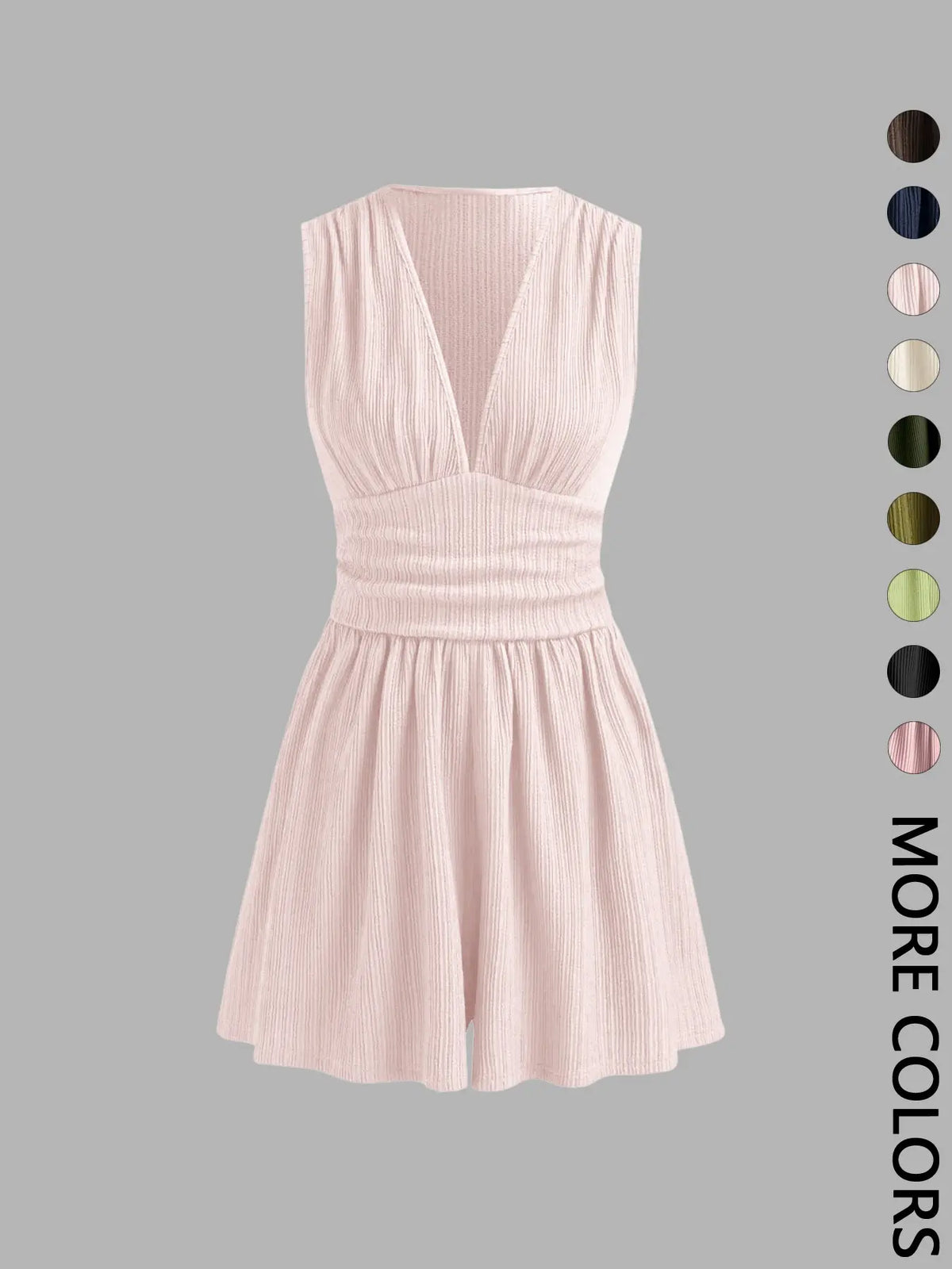 Women's Plain Ribbed Ruched Deep V Neck Tank Short Piece, Elegant Sleeveless Shorts Romper For Summer, Fashion Casual Ladies Clothes For Daily Wear
