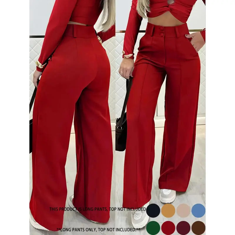 Women Wide Leg Pants Double Button Front Versatile Commuter Essential Single Piece Stylish Office Wear High Waist Loose Fit Daily Wear