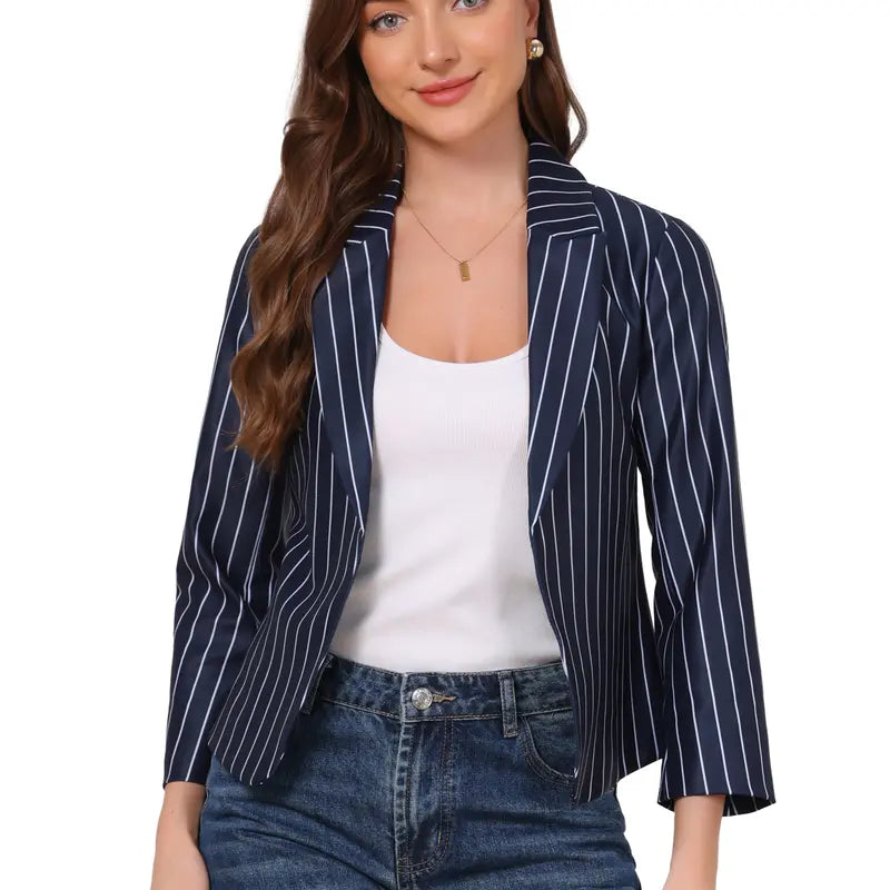 INSPIRE CHIC Open Front Business Casual Crop Suit Blazer Jacket