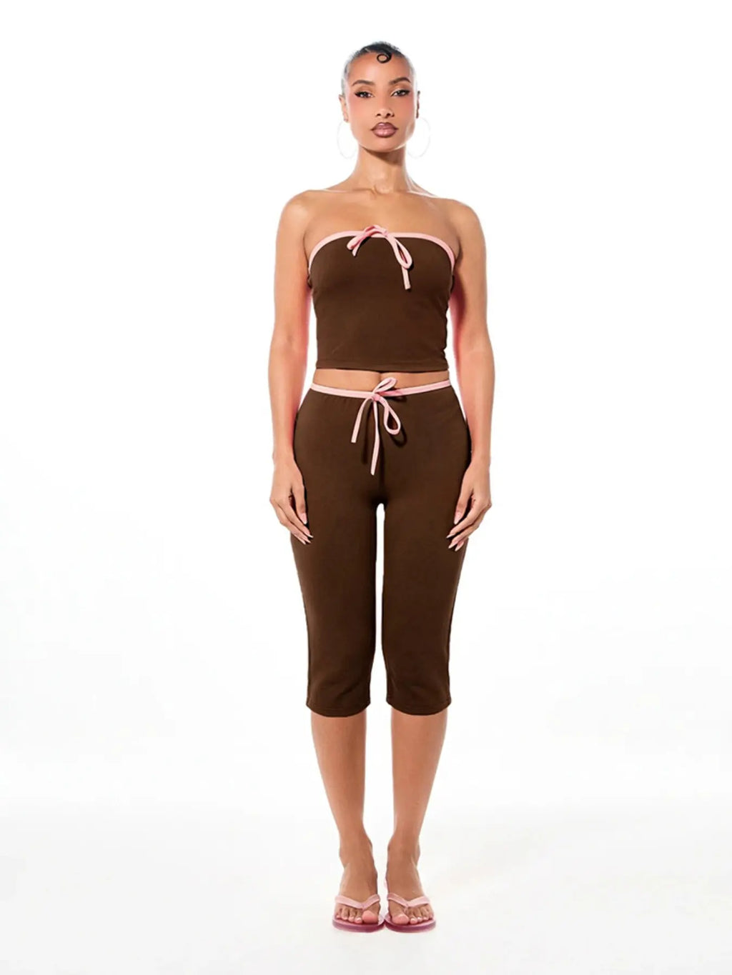 Women's Slim Fit Tube Top Set, Casual Summer, Colorblock Design, Perfect for Daily Wear & Everyday, 2-Piece Ensemble, Comfortable and Stylish, Chic