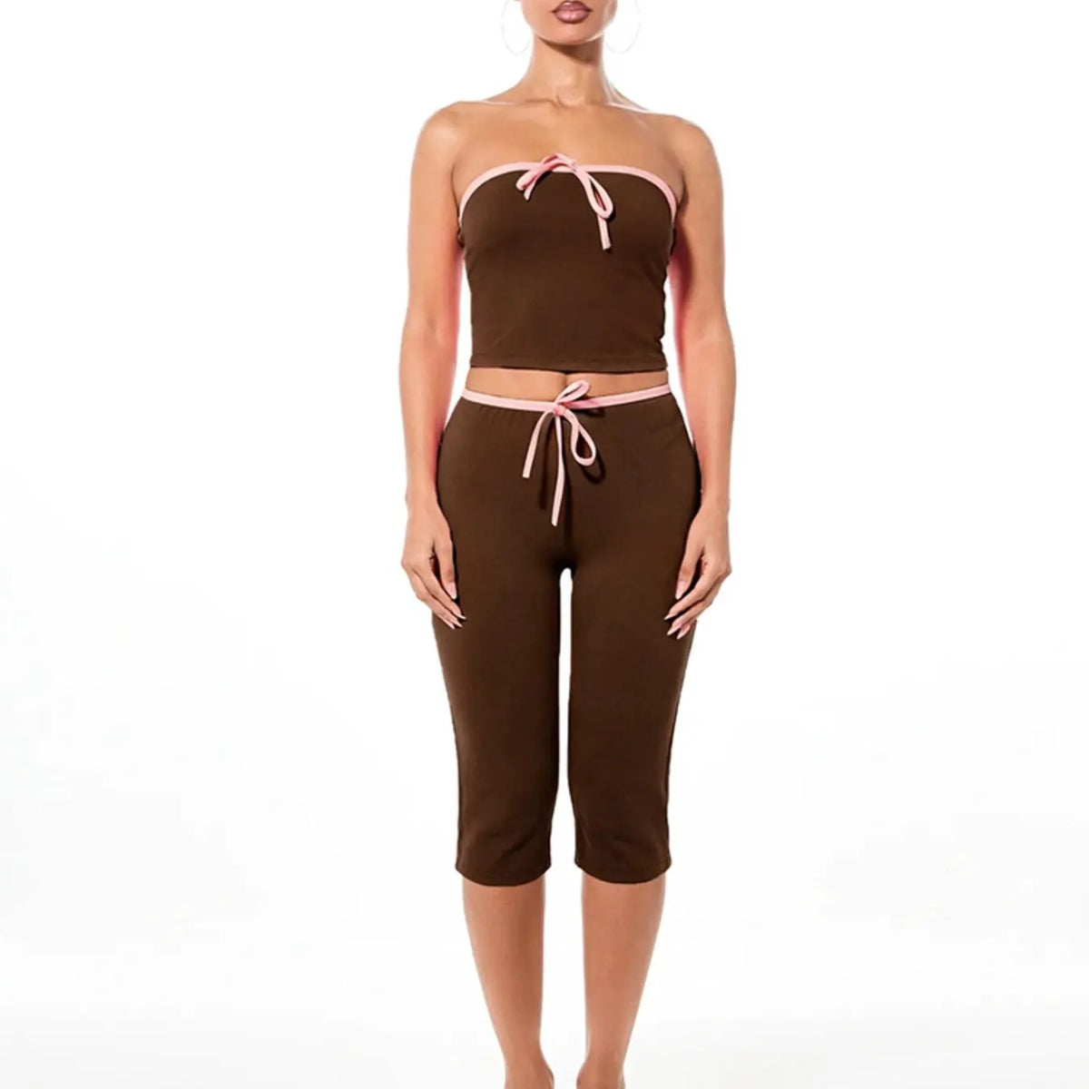 Women's Slim Fit Tube Top Set, Casual Summer, Colorblock Design, Perfect for Daily Wear & Everyday, 2-Piece Ensemble, Comfortable and Stylish, Chic